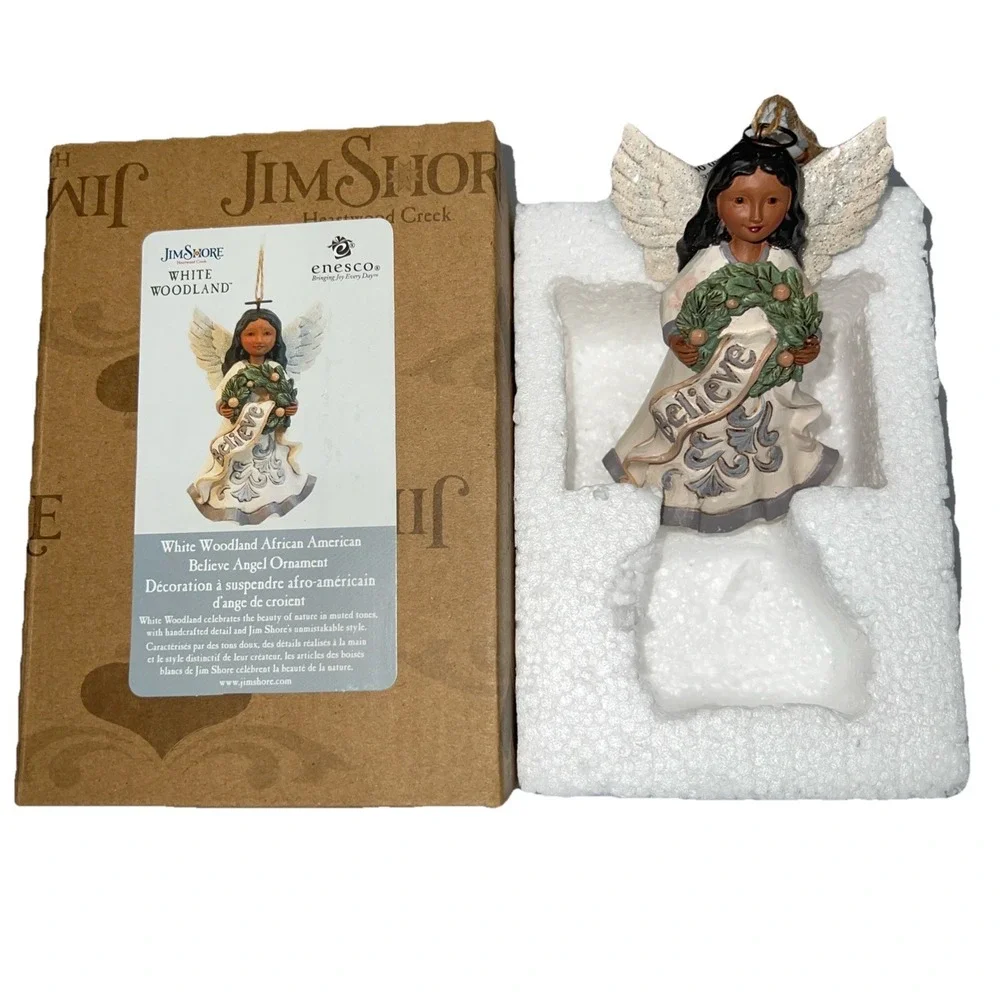 Jim‎ Shore African American White Woodland Believe Angel Ornament-6010355 2021